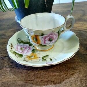 Hand-Painted Bone China Demitasse Teacup Saucer